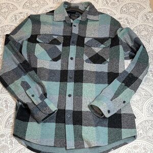 Kenneth Cole Black and Teal Plaid Shirt medium flannel